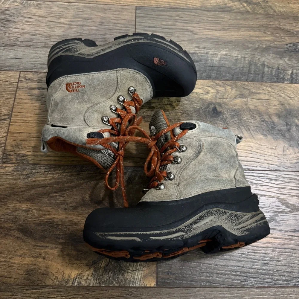 The‎ North Face Boys Insulated Waterproof Winter Snow Boots Gray Orange Size 1